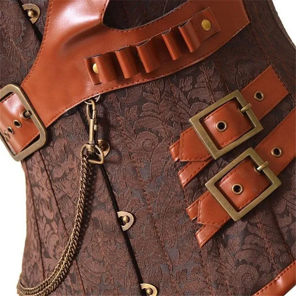 Women's Retro Steel Boned Steampunk Overbust Brown Corsets